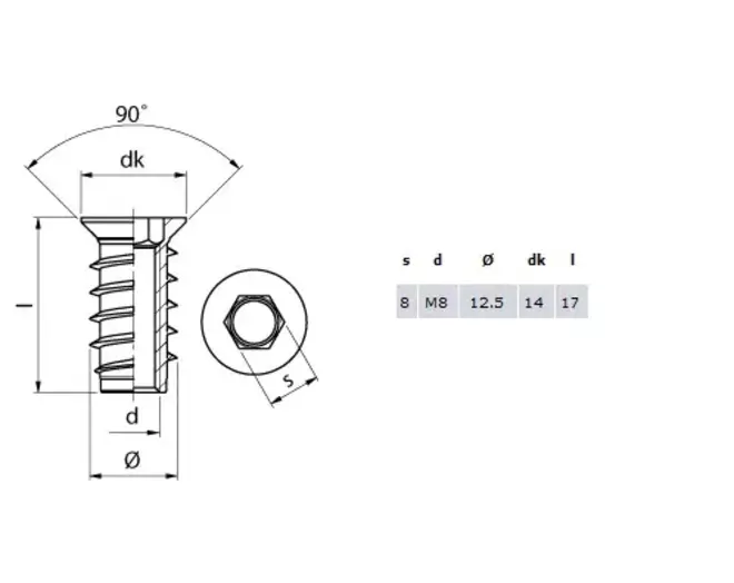 Rampabus met rand M8/10 x 17mm staal verzinkt SW8