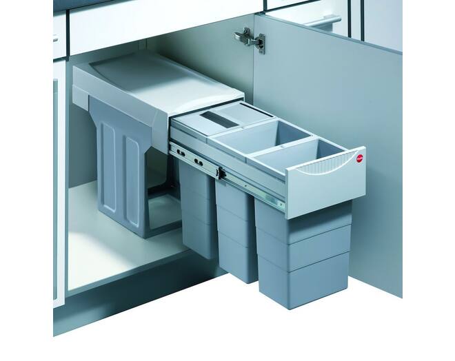 Afvalsysteem 30L (3x10L) zilver/grijs volledig uittrekbaar,