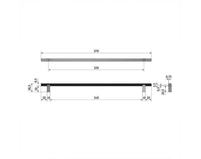 Greep Ribb antraciet, 9x320x370mm, hoogte 27mm