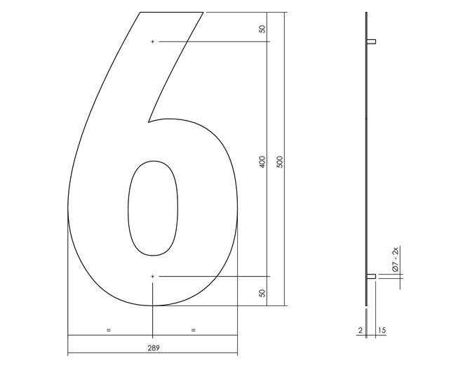 Huisnummer 6 XXL hoogte 50cm RVS/mat zwart
