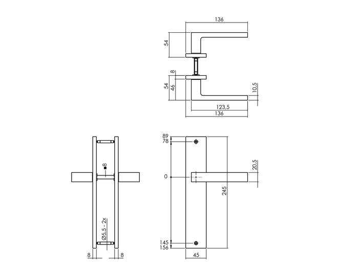 Deurkruk Hera op schild 245x45 mm blind mat zwart