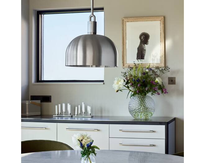 Forked Pendant/Steel/Large Burnt Steel Shade