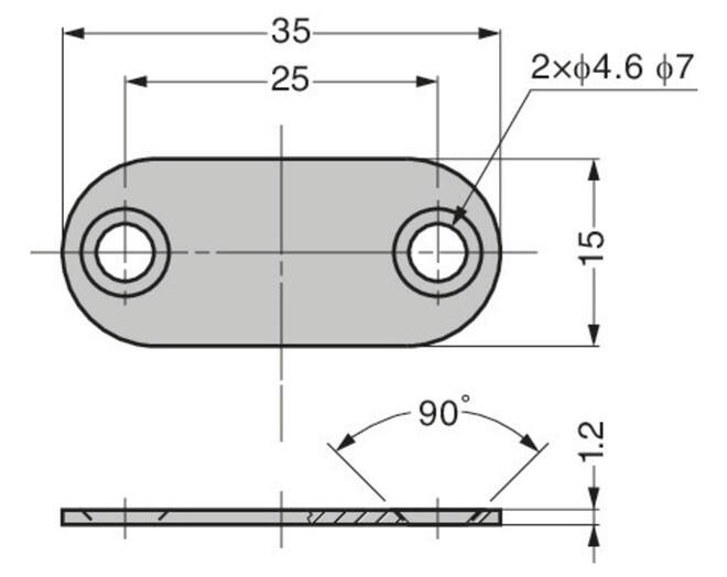 Contraplaat 35x15x1.2mm vernikkeld met 2 schroefgaten