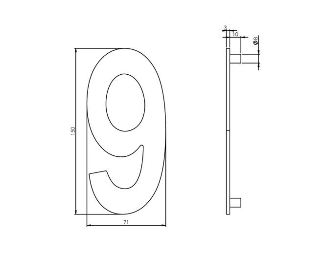 Huisnummer 9 150mm RVS geborsteld