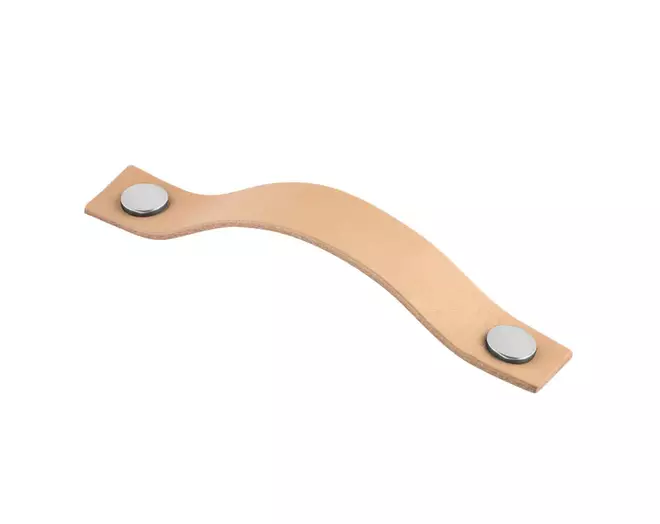 Greep leer naturel 25x128mm met bevestiging chroom