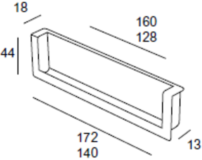 Inlaatgreep 140x44x18mm mat metallic aluminium, hartmaat