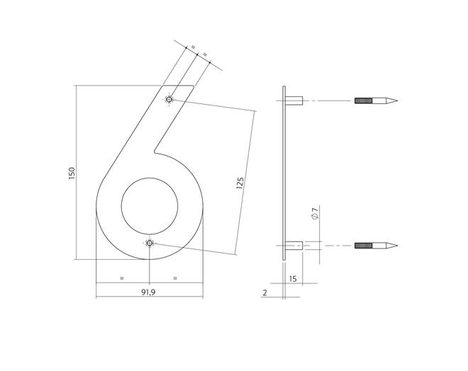 Huisnummer 6 150x2mm RVS geborsteld