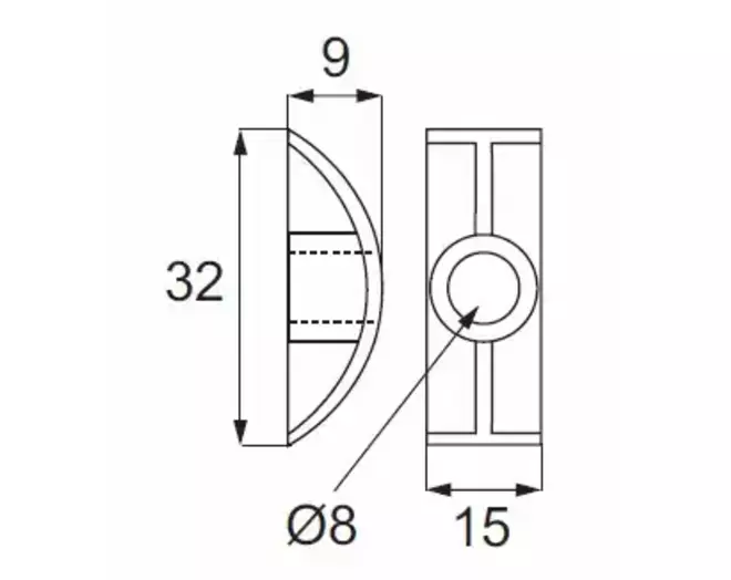 Halve maan Maxi Luna boring 40mm, gat 8mm diepte 9mm