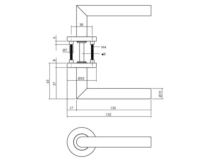 Deurkruk Hoek 90° op rozet ø53x8mm antracietgrijs