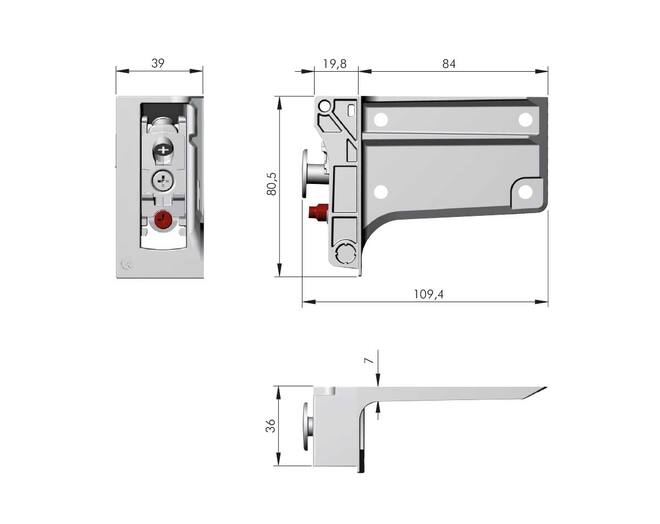 Kastophanger LIBRA H7 links, voor alu profiel, om te schroe-