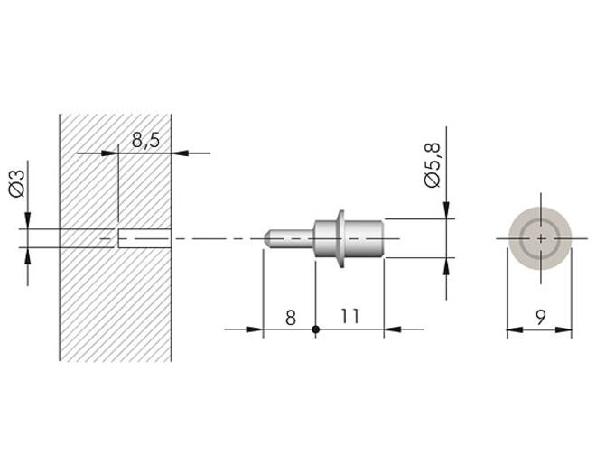 Pen verzinkt voor Flipper, diameter 3mm x 7.7mm lang
