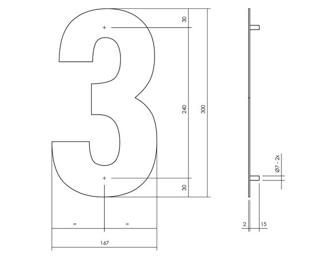 Huisnummer 3 XL hoogte 30cm RVS geborsteld