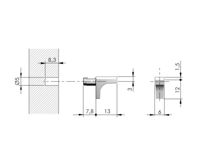 Plankdrager zwart K LINE voor GLAS met rubberen plateau