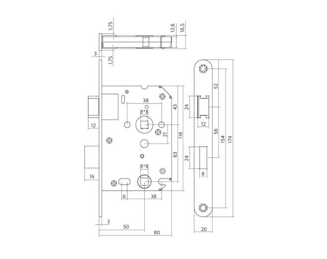 Woningbouw toilet-/badkamerslot 63/8 mm zwart