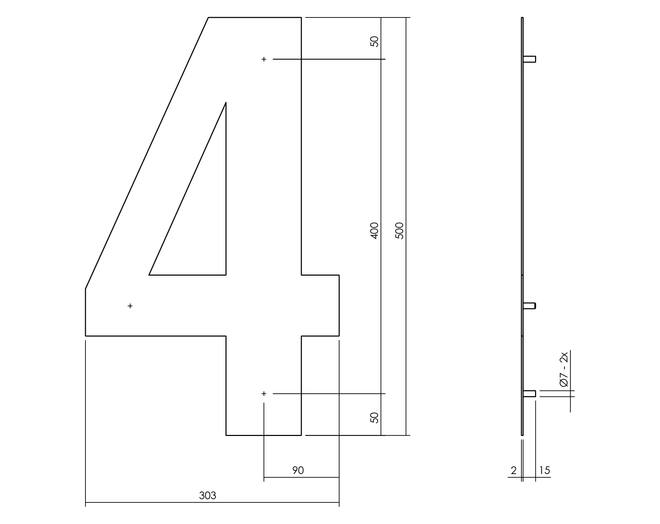 Huisnummer 4 XXL hoogte 50cm RVS/mat zwart