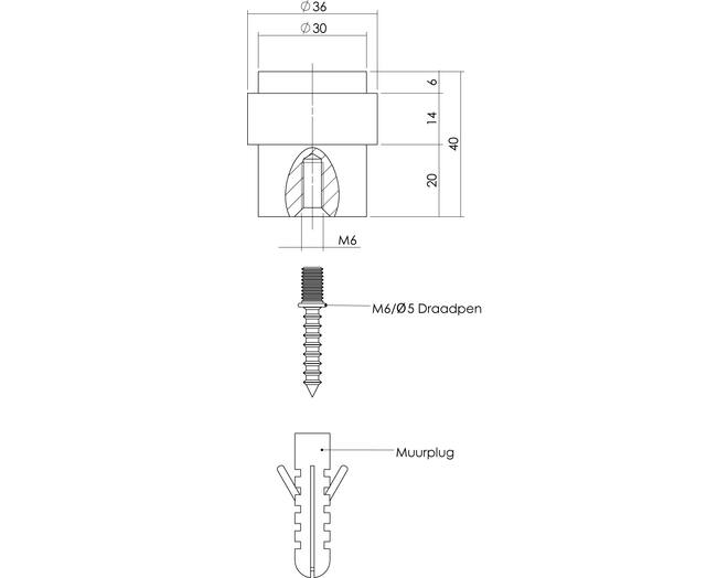 Deurstop vloermontage 30mm rvs geborsteld