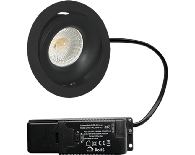 Cádiz kantelbare inbouw rond zwart + Triac driver