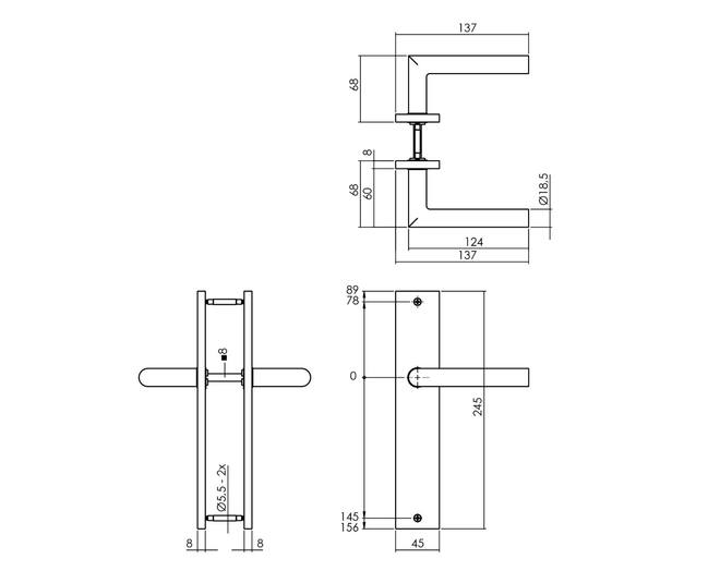 Deurkruk Bastian op schild 245x45 mm blind