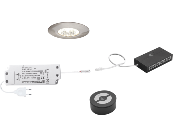5x Pixel 24V RVS Look + GiroFE 15W driver met zwarte zender