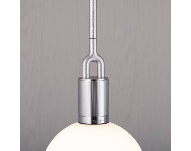 Forked Pendant/Steel/Medium Opal Globe