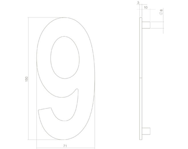 Huisnummer 9 RVS mat zwart