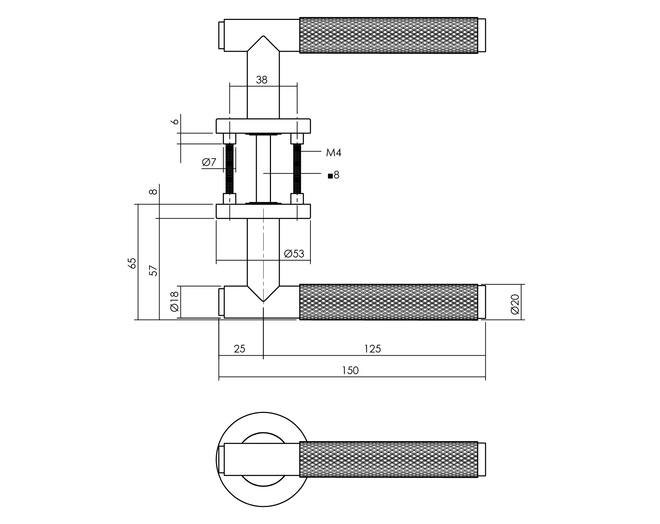 Deurkruk Rombo op rozet ø53x8mm antracietgrijs