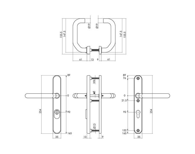 AD-beslag smalschild ovaal SKG3 PC 92mm+kerntrekbev.