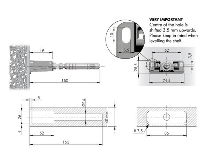 Staafplankdrager Triade Maxi PRO voor plank max 400mm diep
