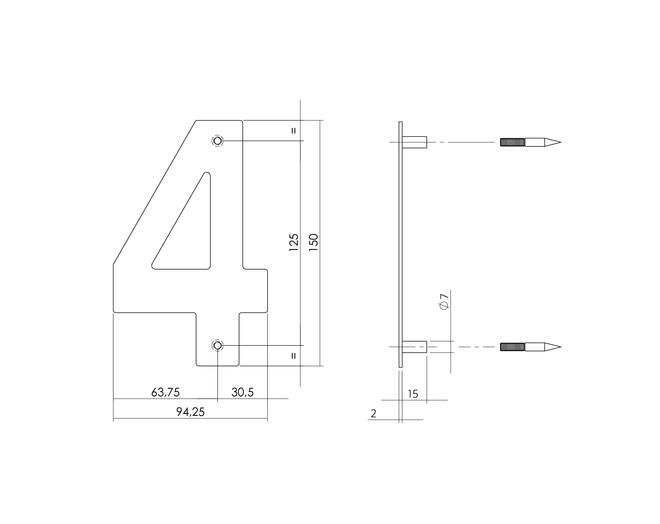 Huisnummer 4 150x2mm RVS geborsteld