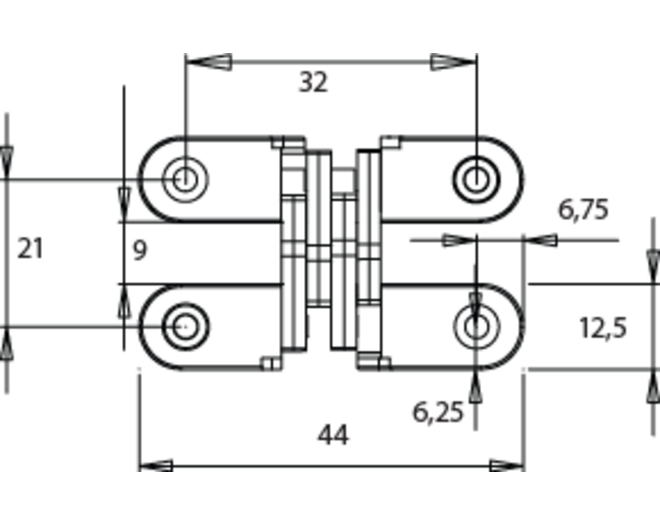 Vici scharnier 44x13mm geel verzinkt