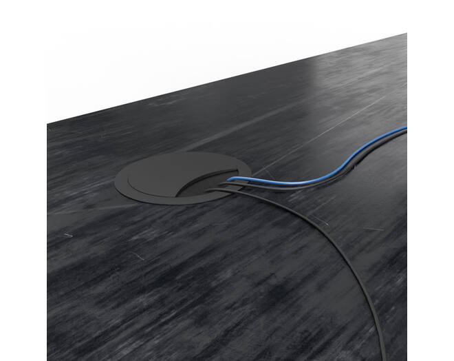 Kabeldoorvoer 60mm mat zwart metaal met borstel halve maan