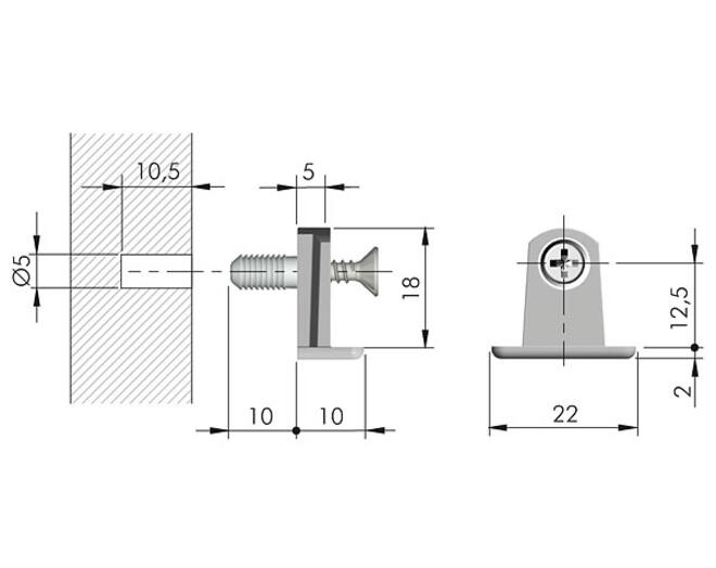 Verbinder (kastgedeelte) TRIS met spreidbus voor 5mm boring