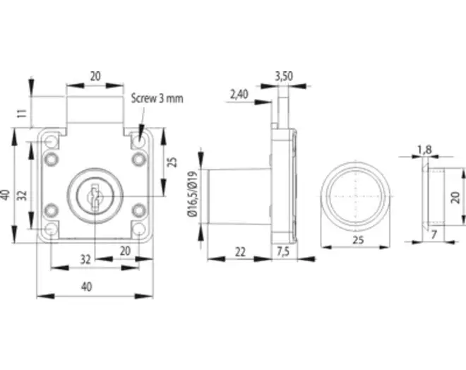 Oplegslot 850 sluiting KA E02, vernikkeld, cilinder vast