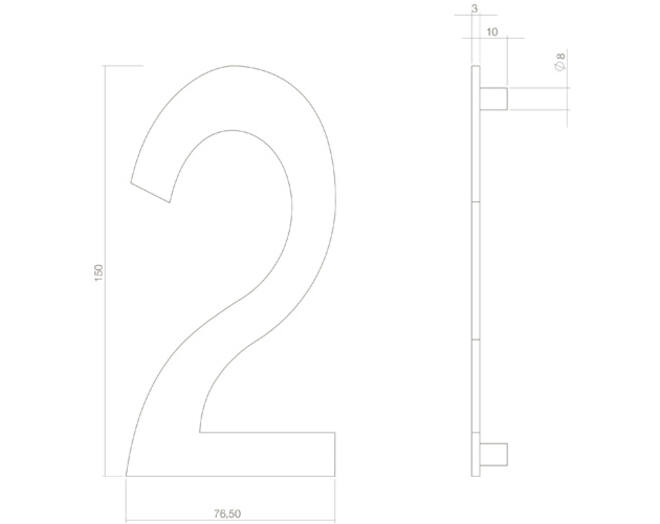 Huiscijfer nr. 2 150mm RVS/mat zwart