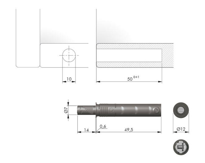 K Push Tech, kort, wit, magneet, slag 14mm
