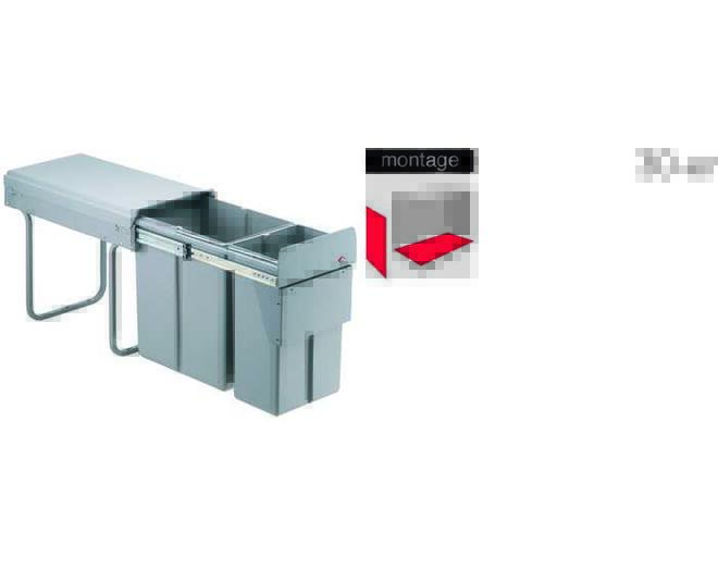 Inbouwafvalemmer type Bio-Trio 40 BM grijs