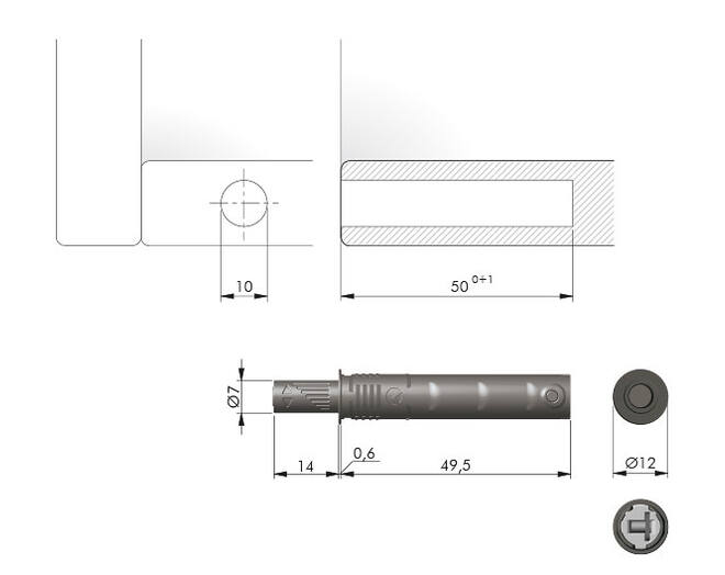 K Push Tech, kort, grijs, buffer, slag 14mm