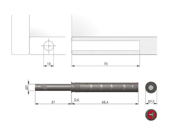 K Push Tech, lang STRONG, grijs, magneet, slag 37mm