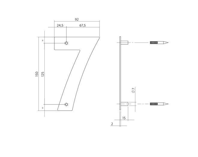 Huisnummer 7 150x2mm RVS geborsteld