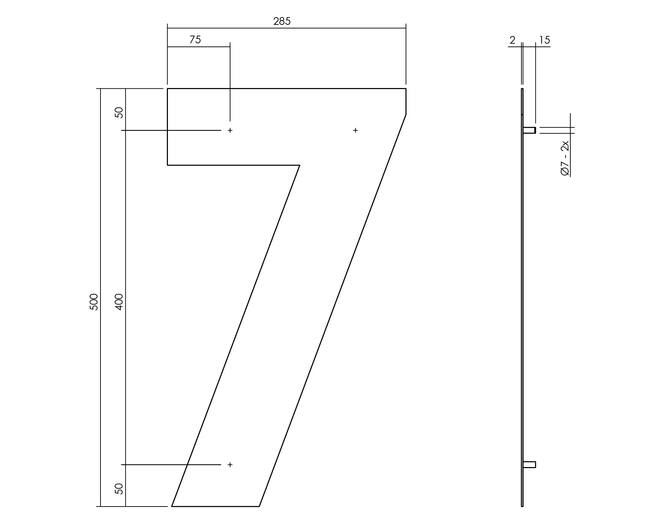 Huisnummer 7 XXL hoogte 50cm RVS geborsteld