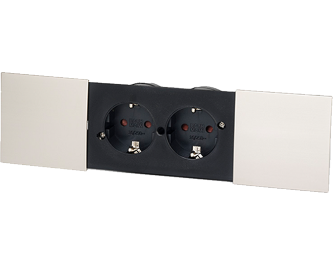DUE inbouw Dubbel stopcontact met RVS-look schuifdeksels