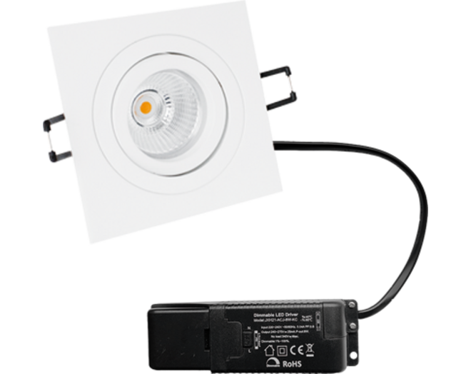 Smooth kantelbare inbouwspot vierk. wit + Triac driver
