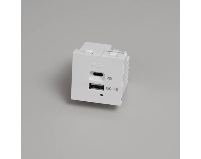 USB Module/USB A + C Quickcharge/45Mm/White