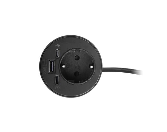 Inbouw module Power spot zwart, 60mm. Met Schuko plug