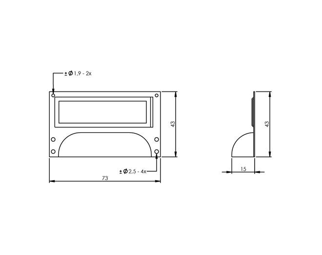 Etiketgreep 73 mm mat zwart