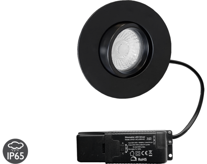 Lazio IP65 zwart kantelbare inbouwspot + Triac driver