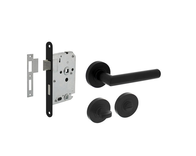 Deurbeslag set toiletslot 63/8mm zwart met deurkruk Bastian