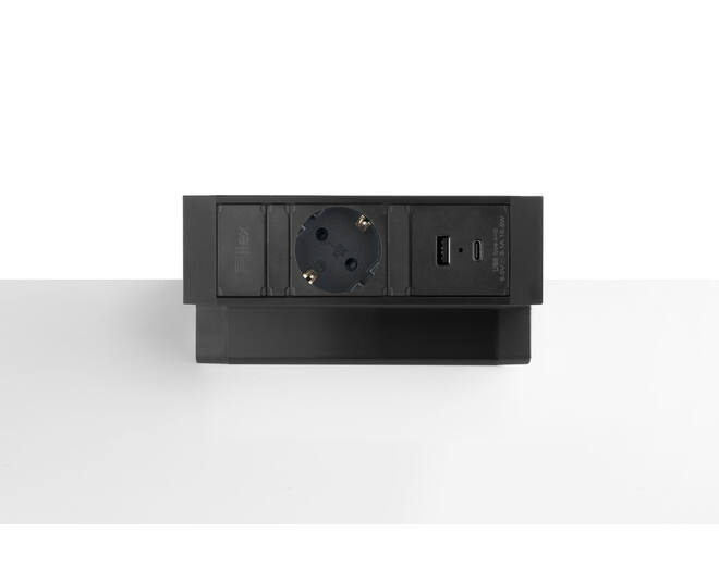 Fellowes power deskup 2.0 zwart 1x USB-A&C 1x220 Schukoplug
