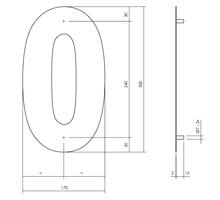 Huisnummer 0 XL hoogte 30cm RVS geborsteld