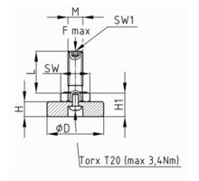Stelvoet M8x30mm, voetdiameter 20mm,